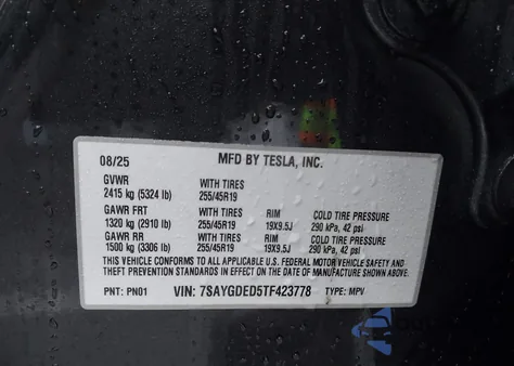 2026 Tesla Model Y Premium Rear-Wheel Drive z USA, uszkodzony, nr VIN 7SAYGDED5TF423778